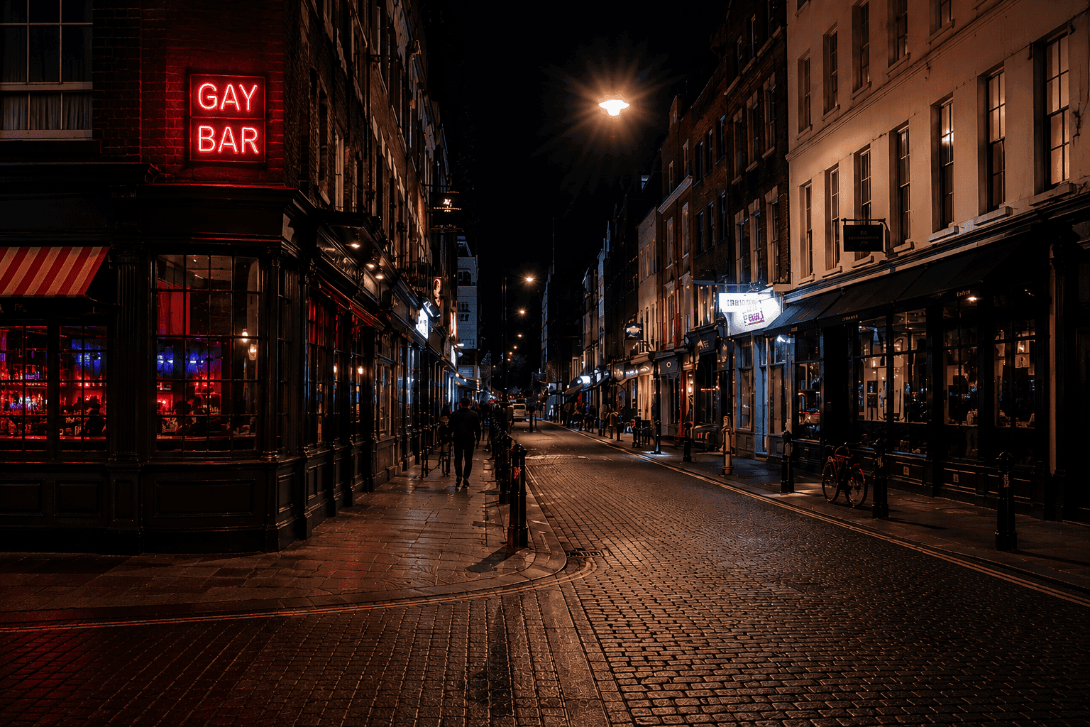 Old Compton Street at night, London